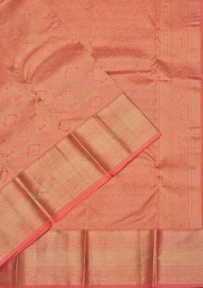 Peach Zariwork Pure Silk Saree-Koskii