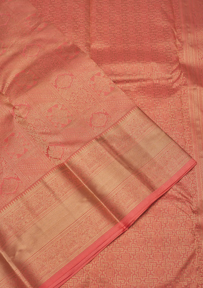 Peach Zariwork Pure Silk Saree-Koskii