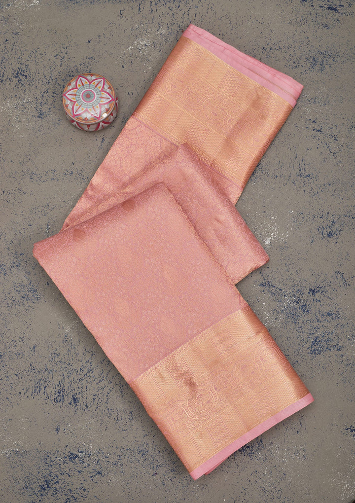Peach Zariwork Pure Silk Saree-Koskii