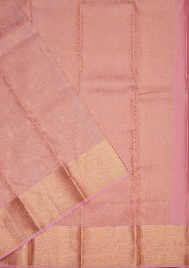 Peach Zariwork Pure Silk Saree-Koskii