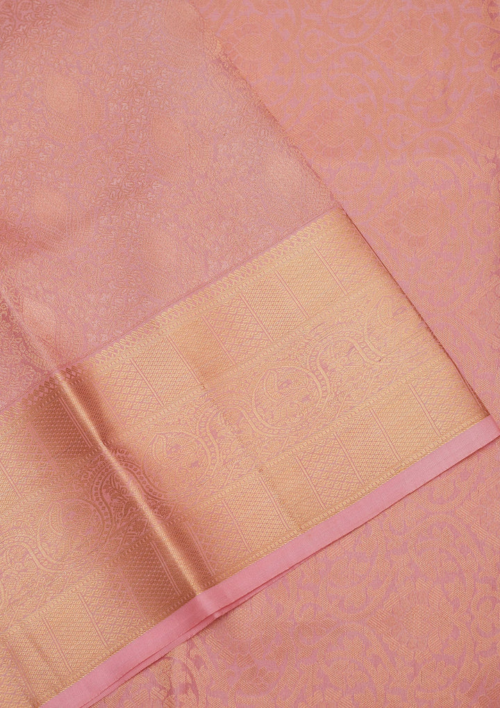 Peach Zariwork Pure Silk Saree-Koskii