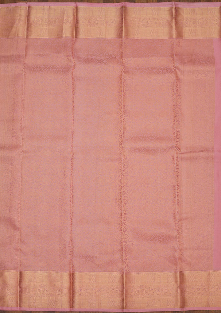 Peach Zariwork Pure Silk Saree-Koskii