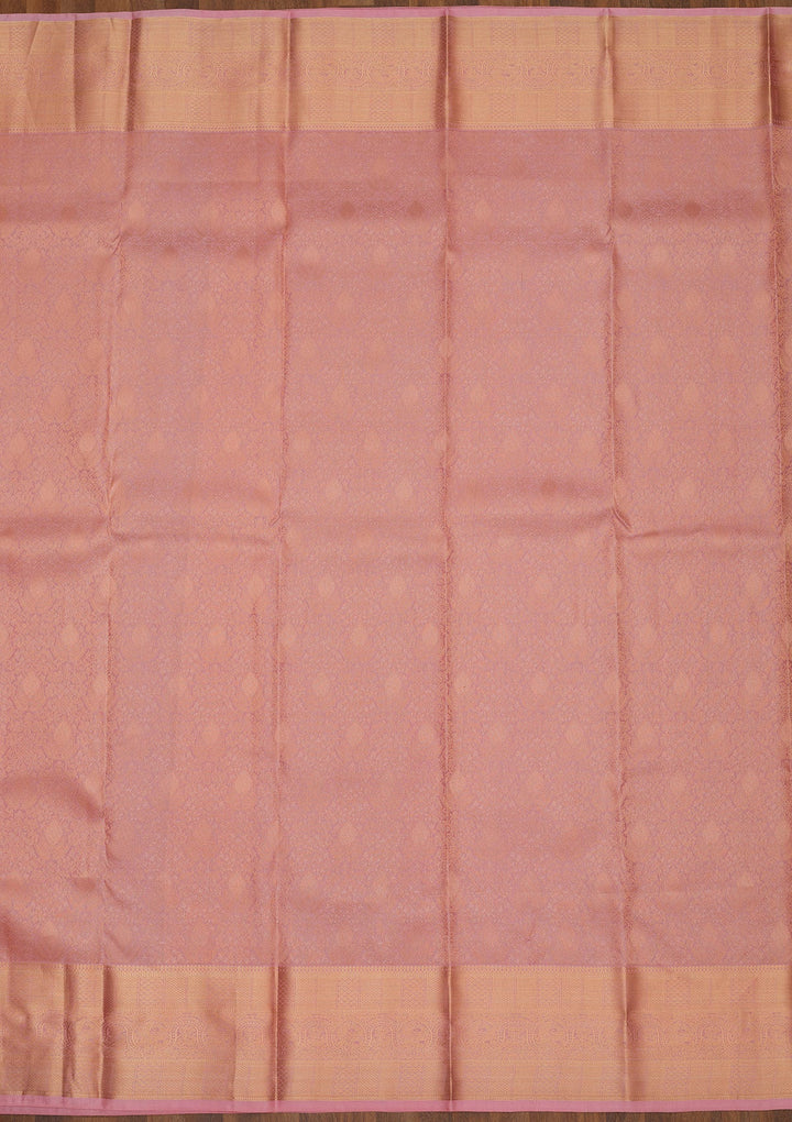 Peach Zariwork Pure Silk Saree-Koskii