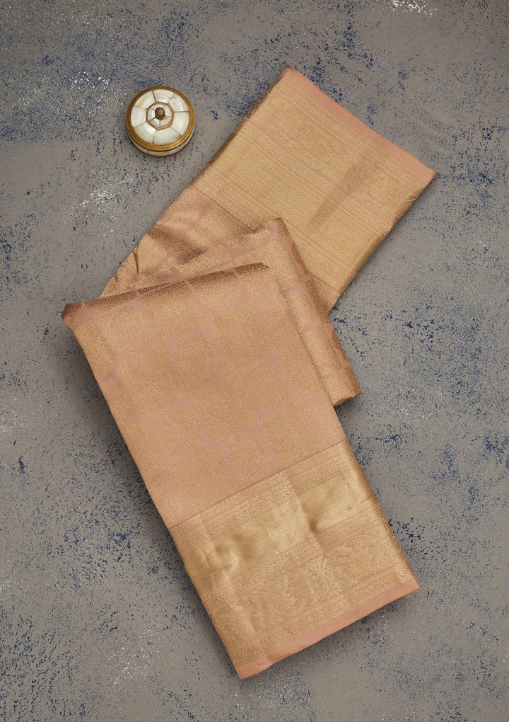 Peach Zariwork Pure Silk Saree-Koskii