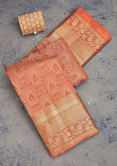 Orange Zariwork Pure Silk Saree-Koskii