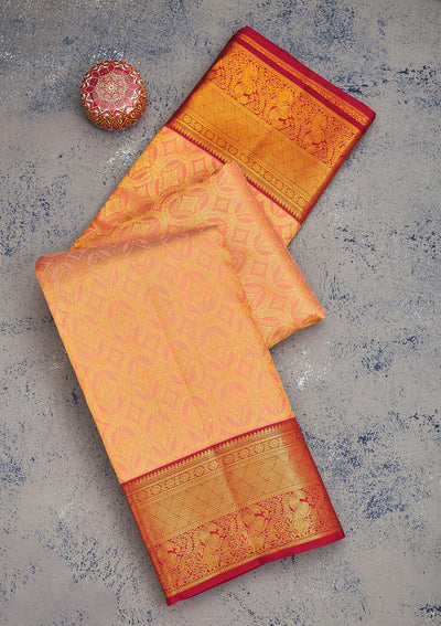 Peach Zariwork Pure Silk Saree-Koskii