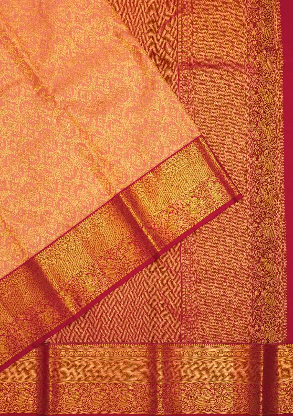 Peach Zariwork Pure Silk Saree-Koskii