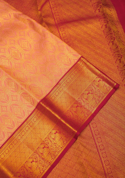 Peach Zariwork Pure Silk Saree-Koskii