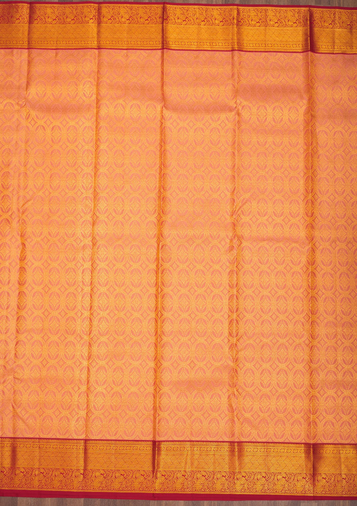 Peach Zariwork Pure Silk Saree-Koskii