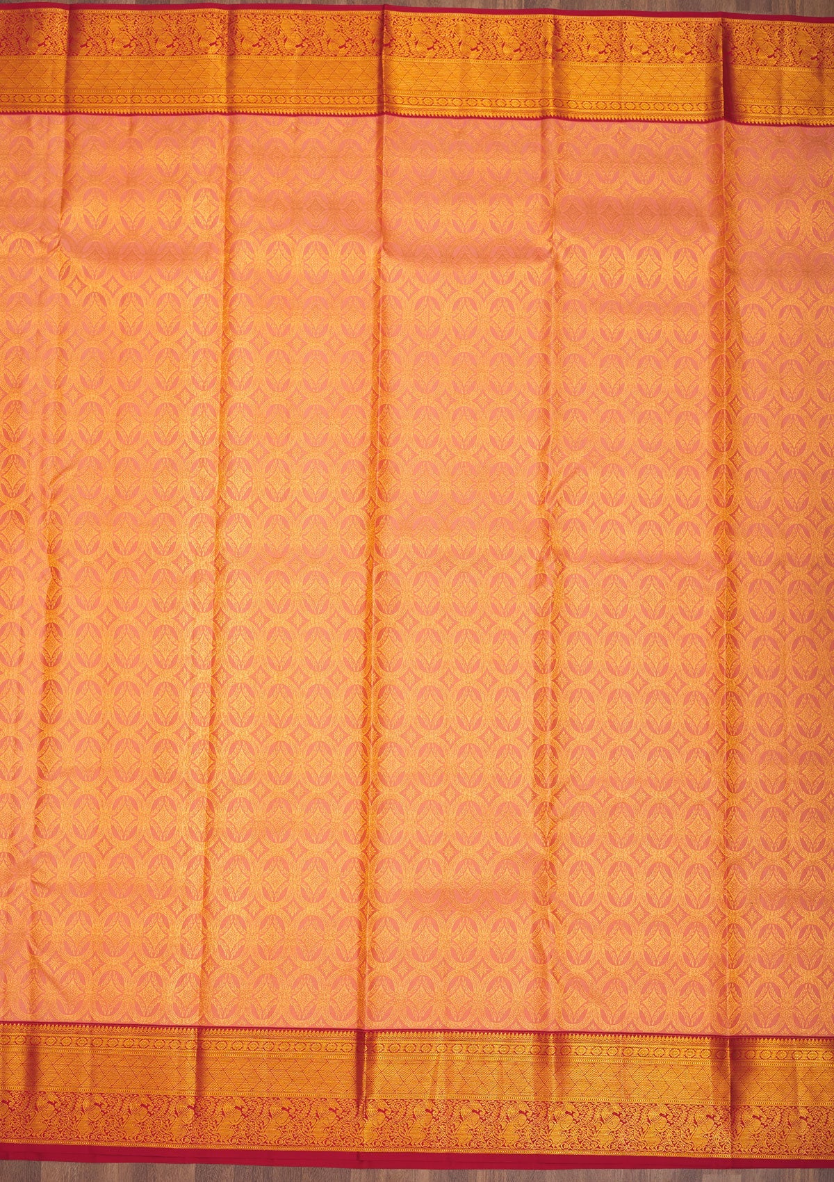 Peach Zariwork Pure Silk Saree-Koskii