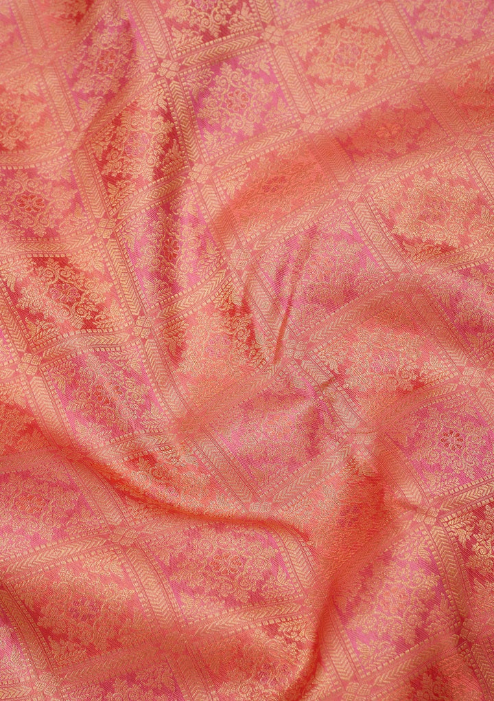 Peach Zariwork Pure Silk Saree-Koskii