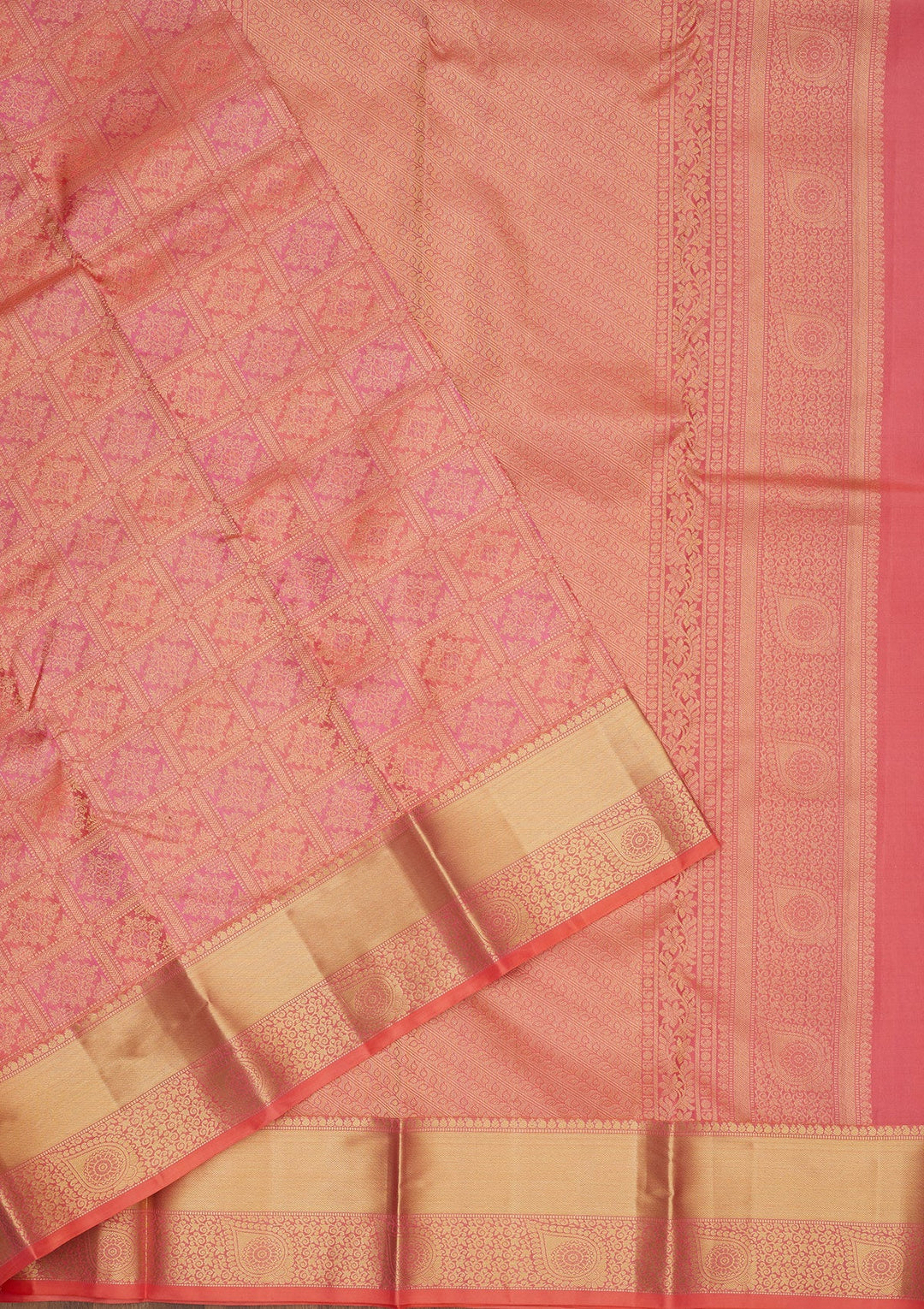 Peach Zariwork Pure Silk Saree-Koskii