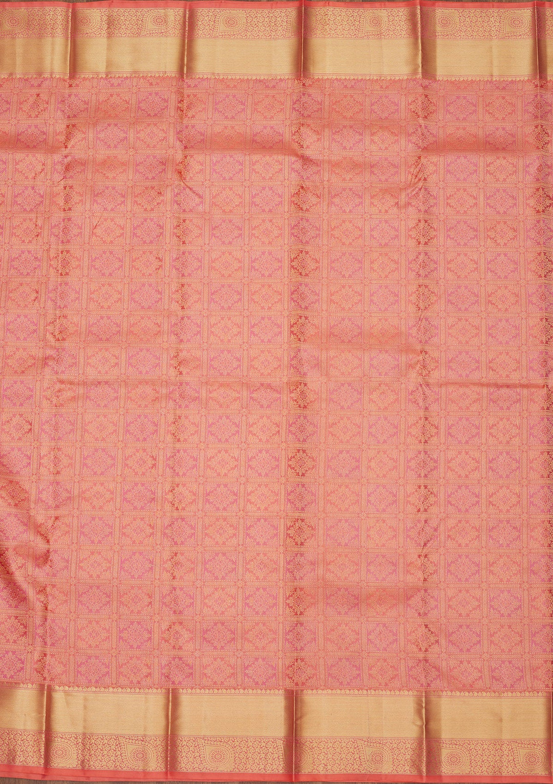 Peach Zariwork Pure Silk Saree-Koskii