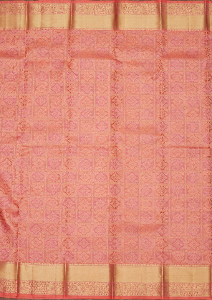 Peach Zariwork Pure Silk Saree-Koskii