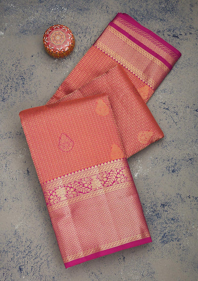 Peach Zariwork Pure Silk Saree-Koskii