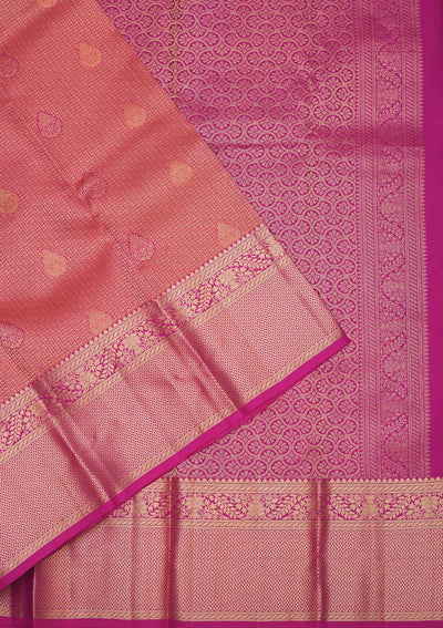 Peach Zariwork Pure Silk Saree-Koskii