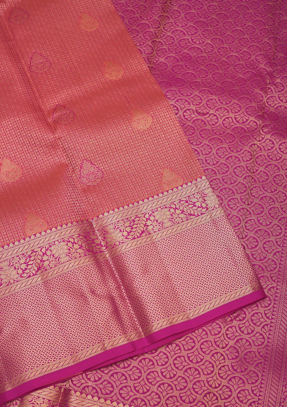 Peach Zariwork Pure Silk Saree-Koskii