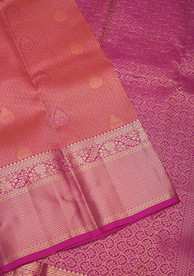 Peach Zariwork Pure Silk Saree-Koskii