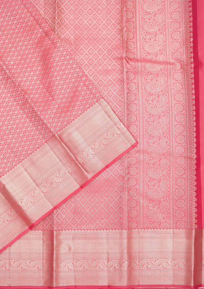 Peach Zariwork Pure Silk Saree-Koskii