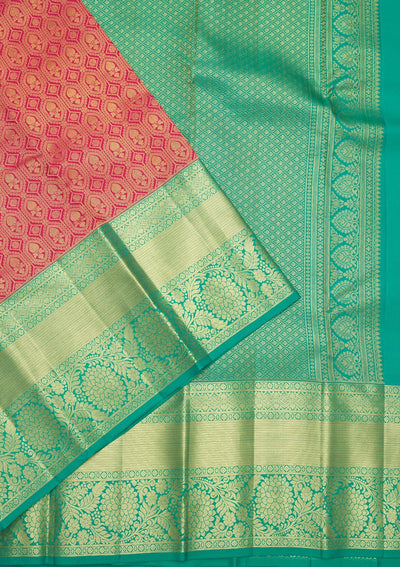 Peach Zariwork Pure Silk Saree-Koskii