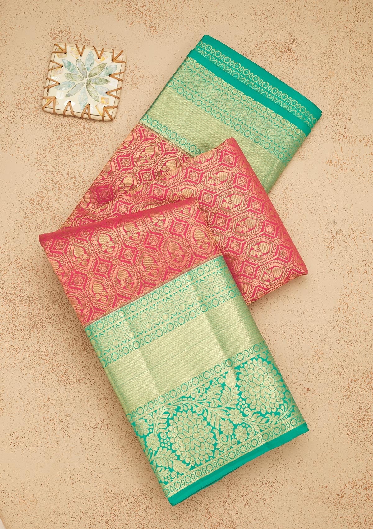 Peach Zariwork Pure Silk Saree-Koskii