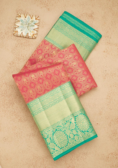 Peach Zariwork Pure Silk Saree-Koskii