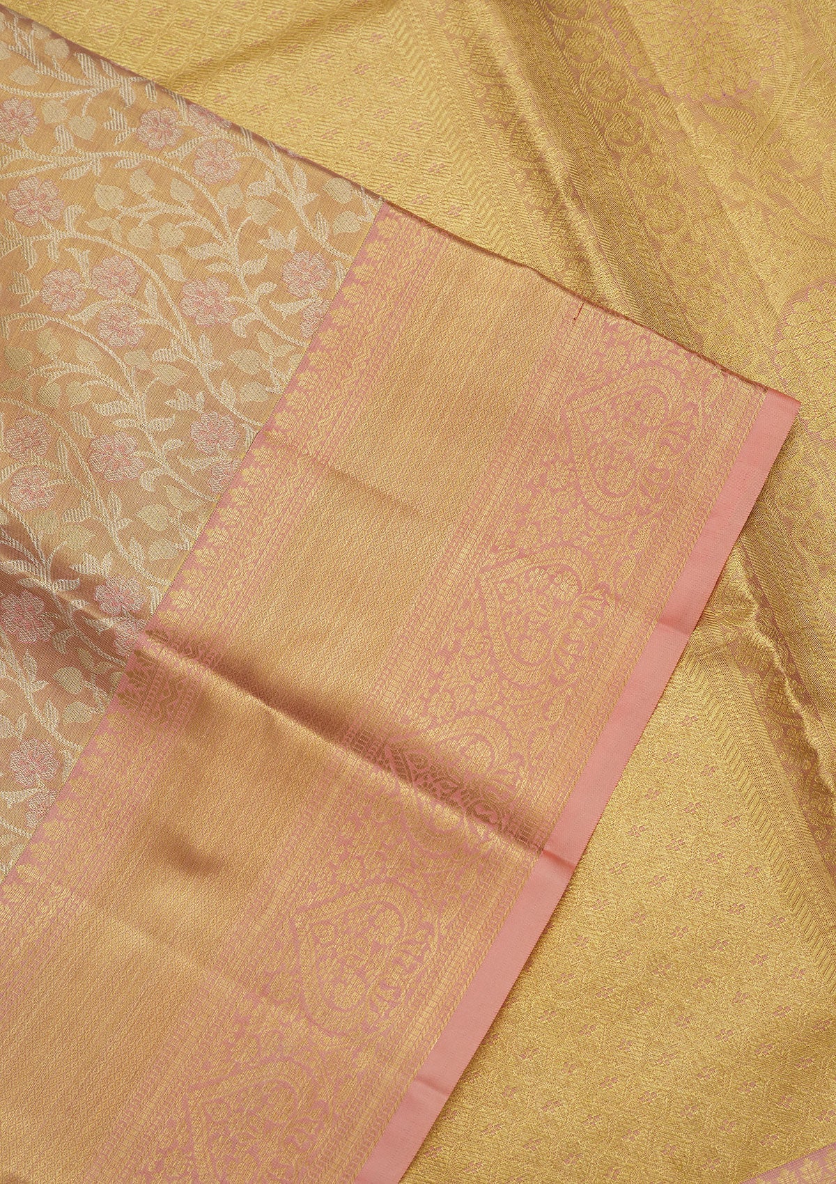 Peach Zariwork Pure Silk Saree-Koskii