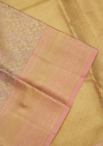 Peach Zariwork Pure Silk Saree-Koskii