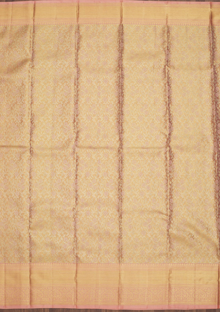Peach Zariwork Pure Silk Saree-Koskii