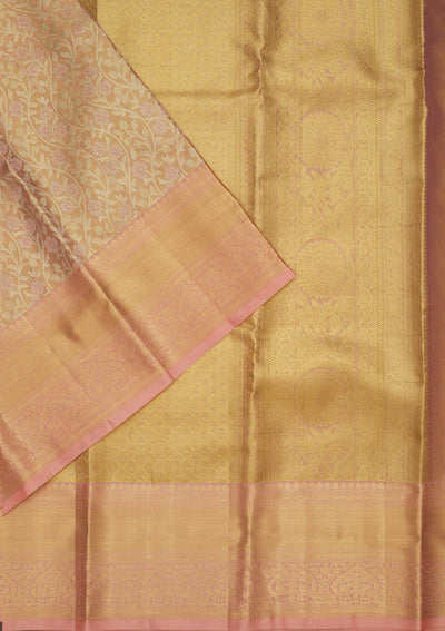 Peach Zariwork Pure Silk Saree-Koskii