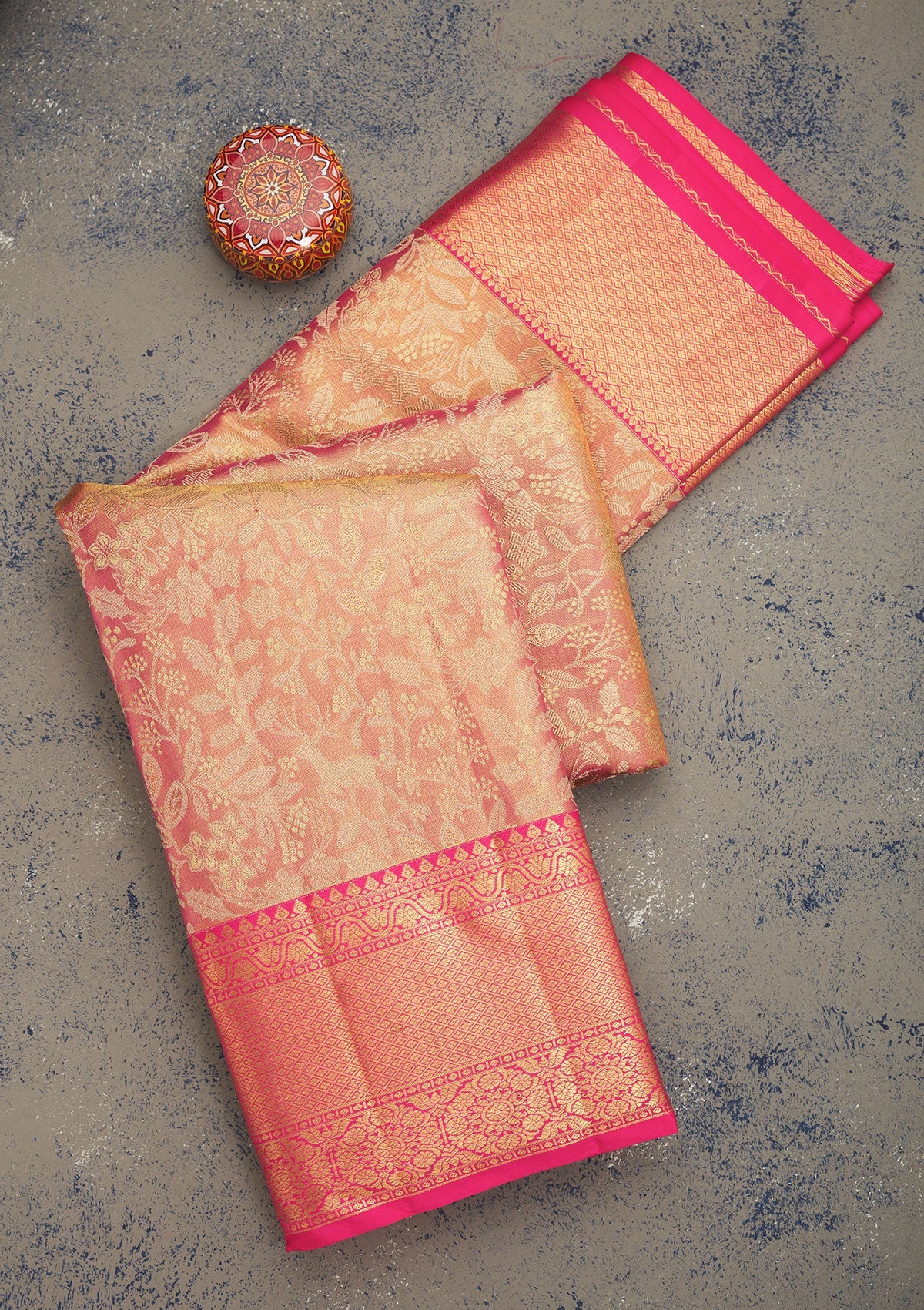 Peach Zariwork Pure Silk Saree-Koskii