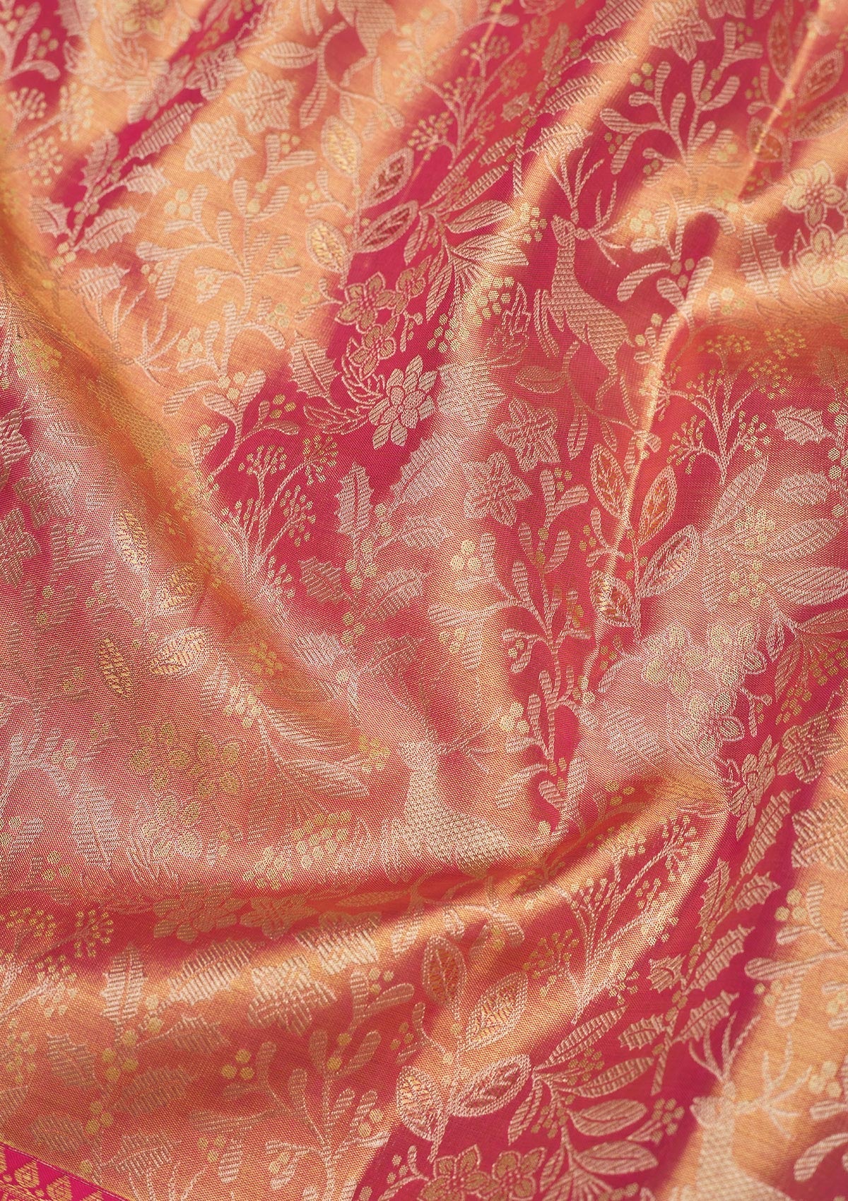 Peach Zariwork Pure Silk Saree-Koskii