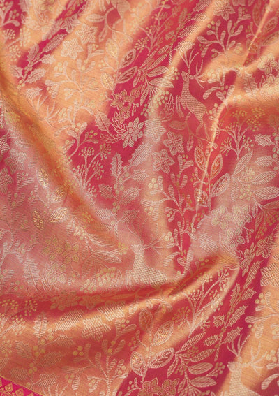 Peach Zariwork Pure Silk Saree-Koskii