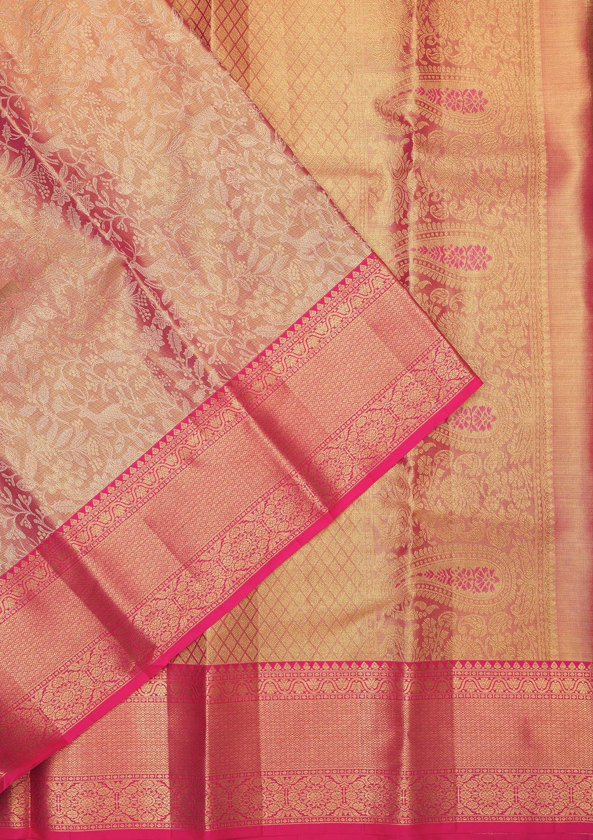 Peach Zariwork Pure Silk Saree-Koskii