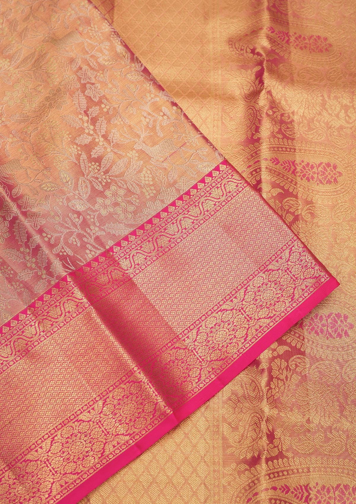 Peach Zariwork Pure Silk Saree-Koskii