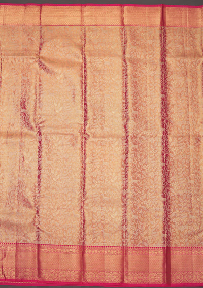 Peach Zariwork Pure Silk Saree-Koskii