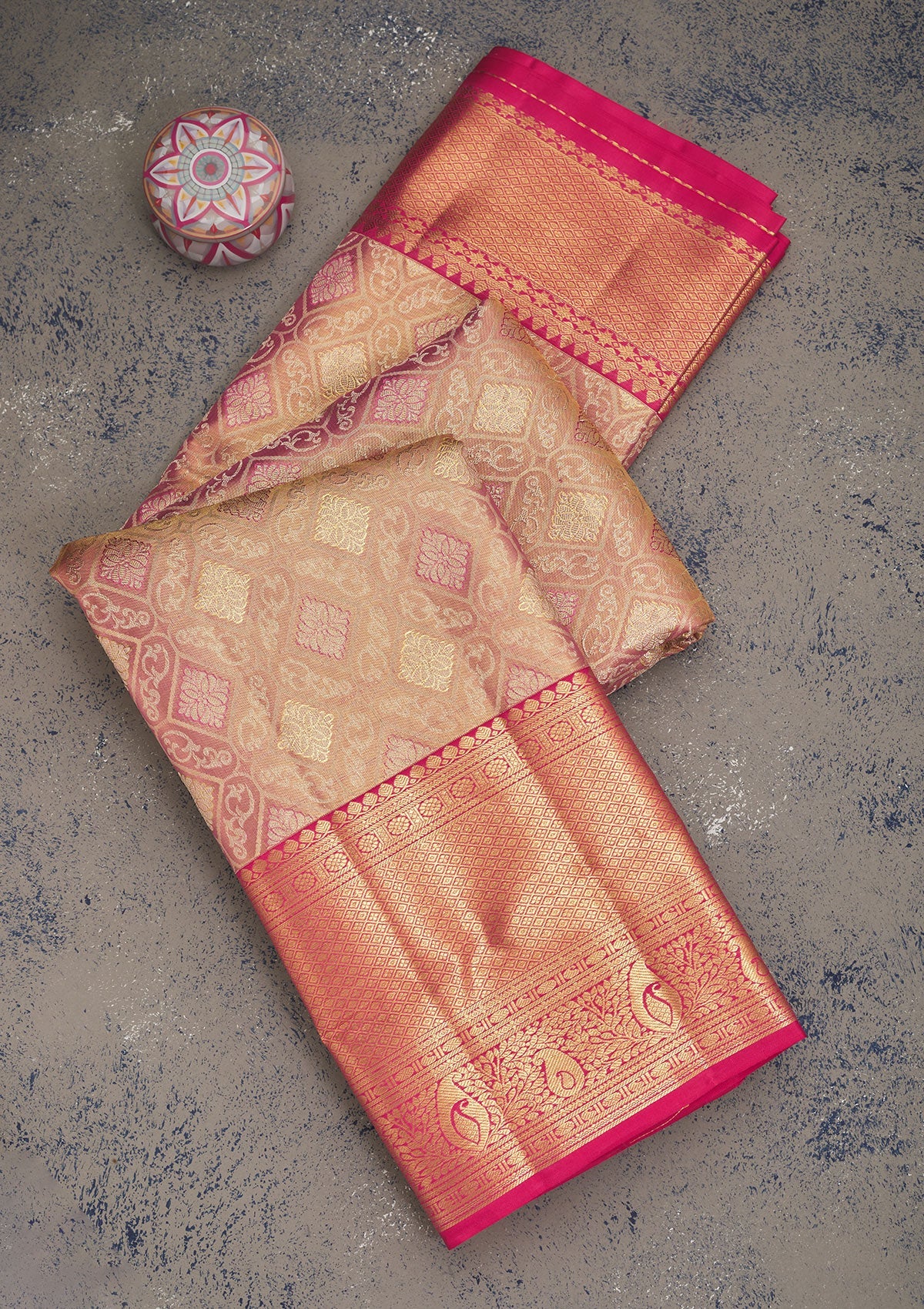 Peach Zariwork Pure Silk Saree-Koskii