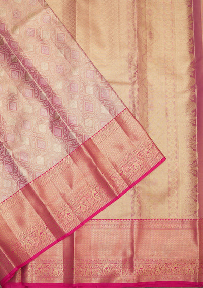 Peach Zariwork Pure Silk Saree-Koskii