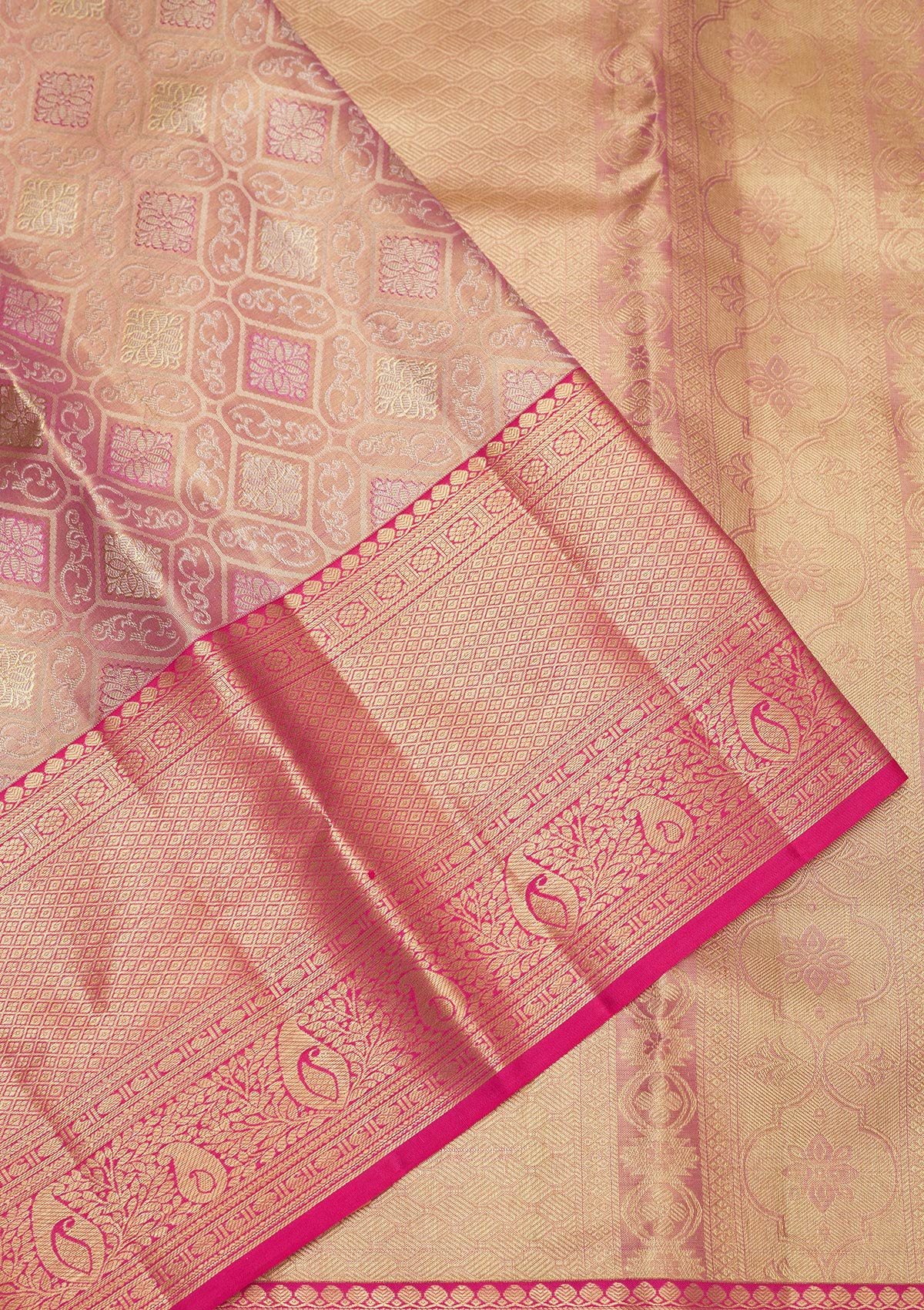 Peach Zariwork Pure Silk Saree-Koskii