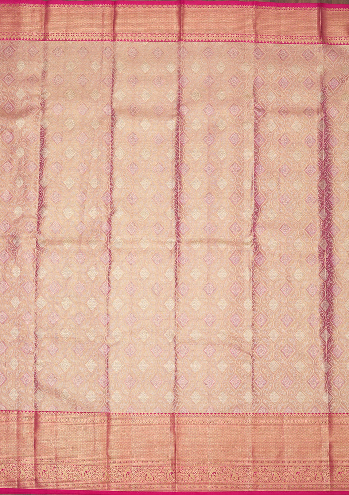 Peach Zariwork Pure Silk Saree-Koskii