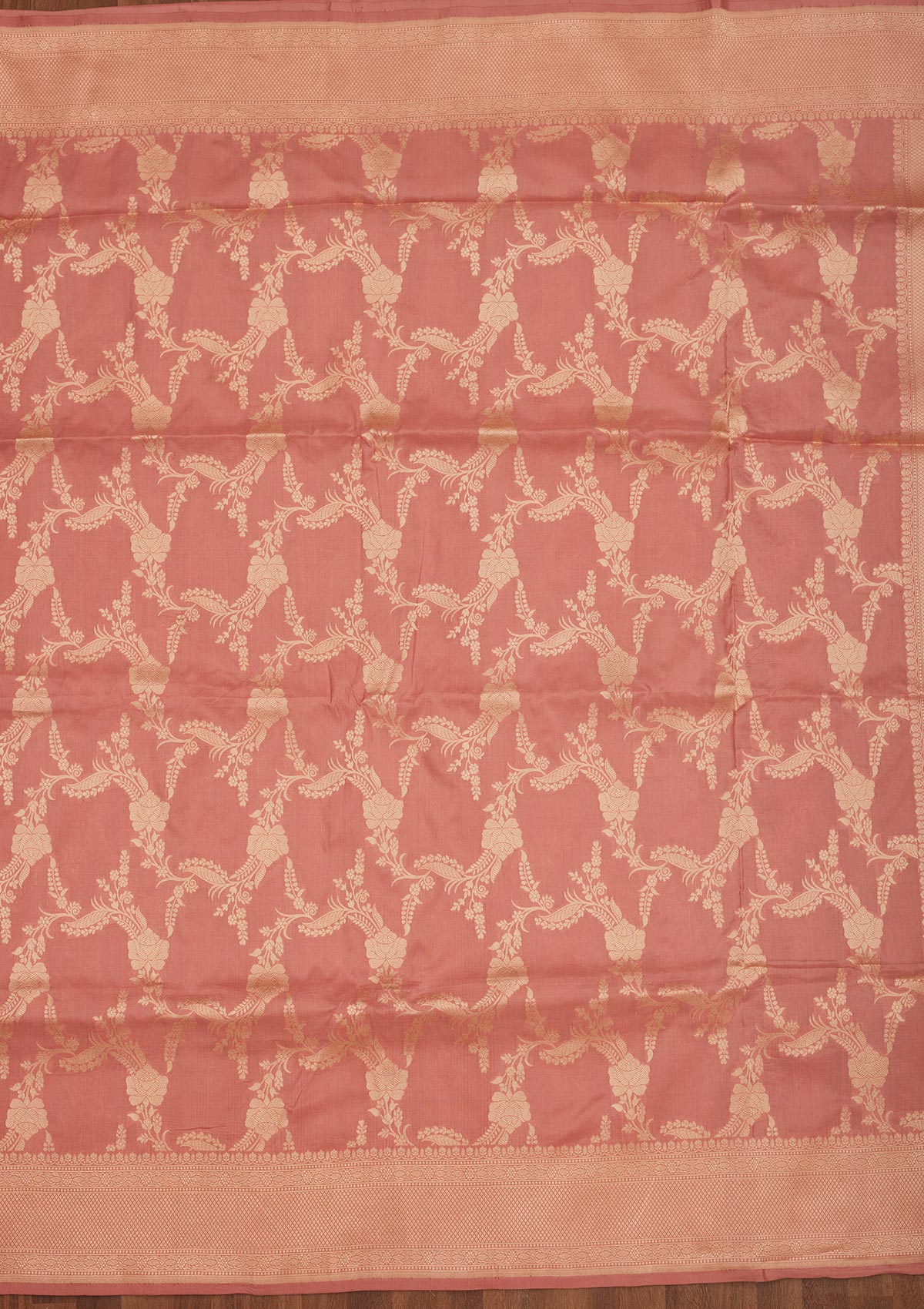 Peach Zariwork Pure Silk Saree-Koskii