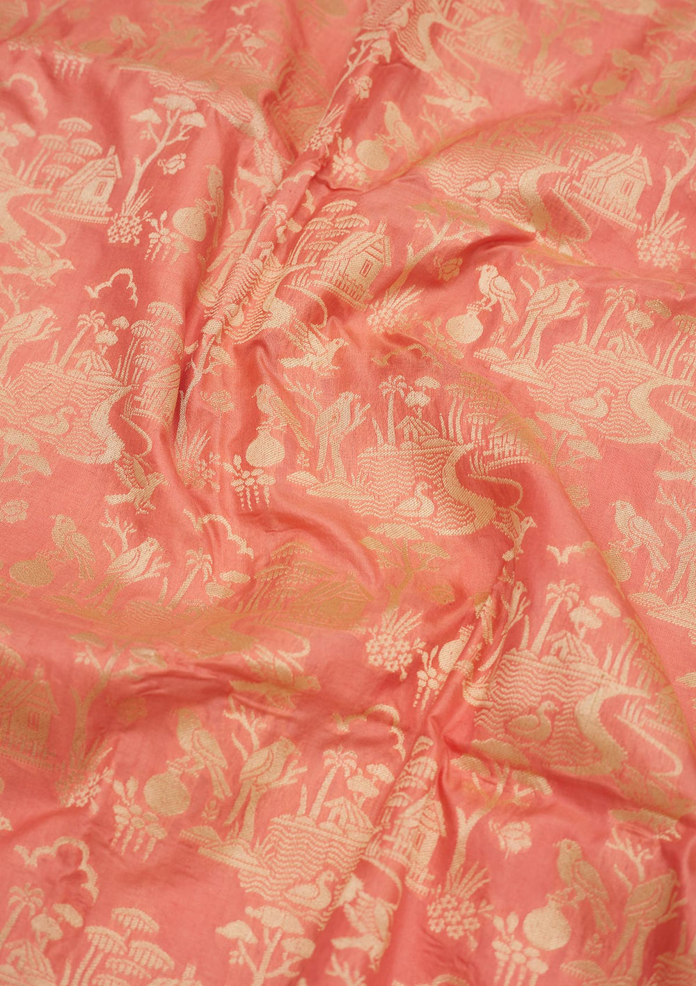 Peach Zariwork Pure Silk Saree-Koskii
