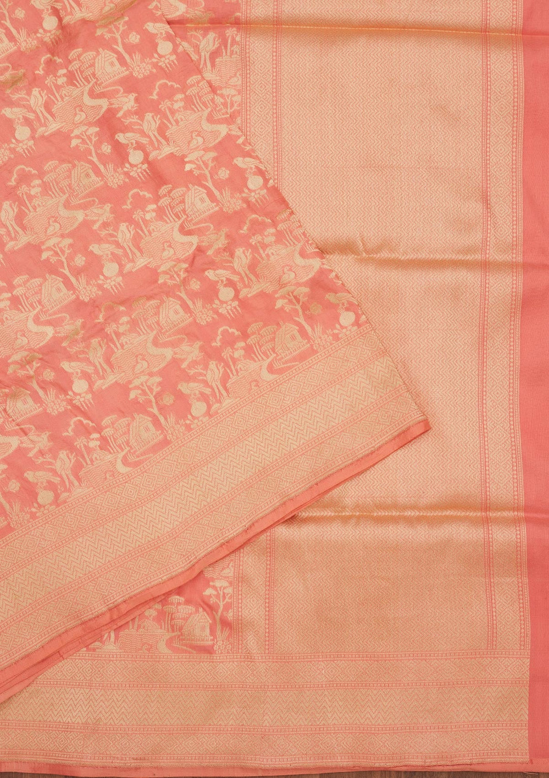 Peach Zariwork Pure Silk Saree-Koskii
