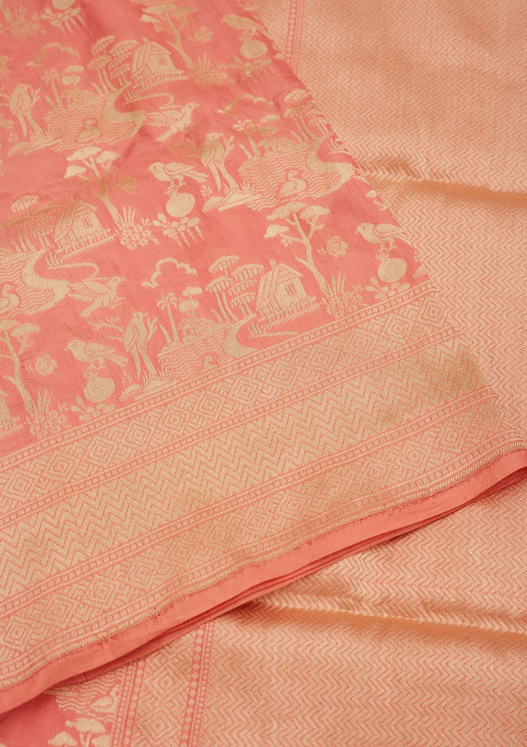 Peach Zariwork Pure Silk Saree-Koskii