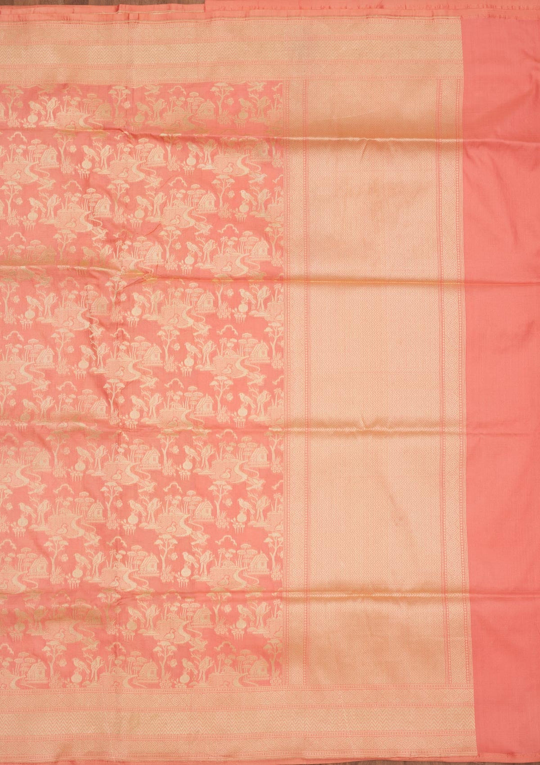 Peach Zariwork Pure Silk Saree-Koskii