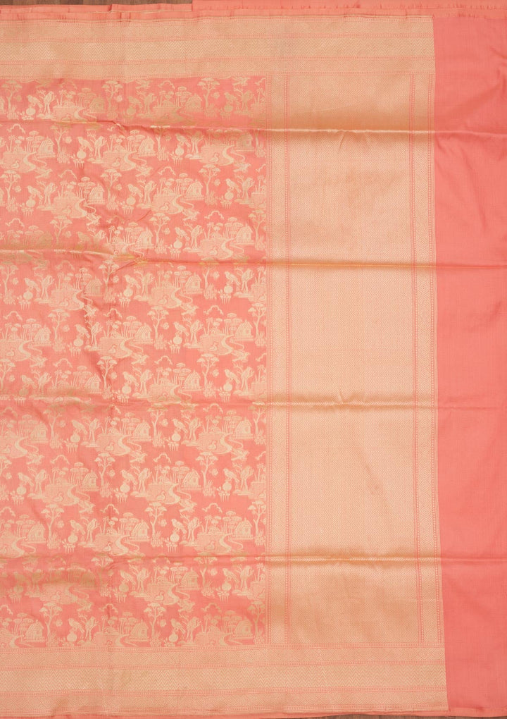 Peach Zariwork Pure Silk Saree-Koskii