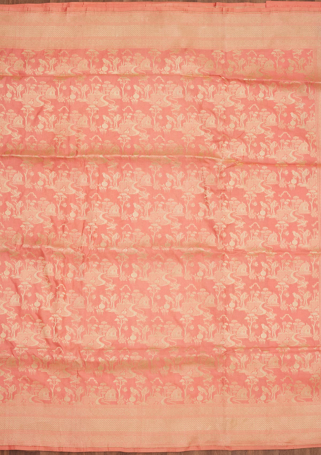Peach Zariwork Pure Silk Saree-Koskii