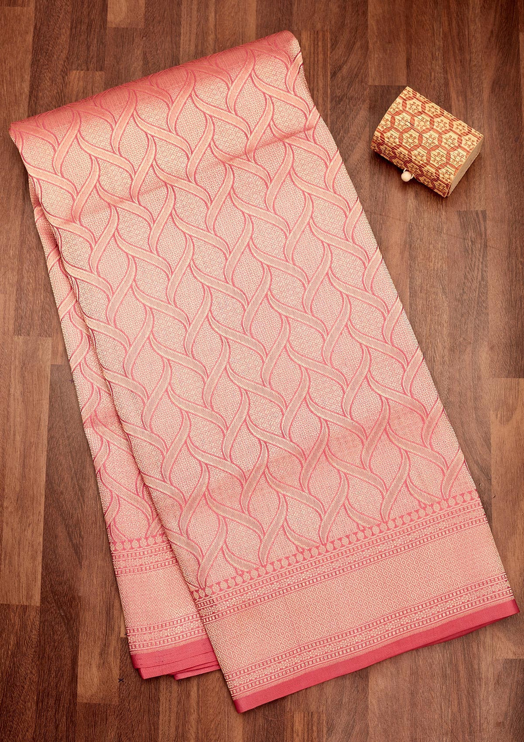 Peach Zariwork Pure Silk Saree-Koskii