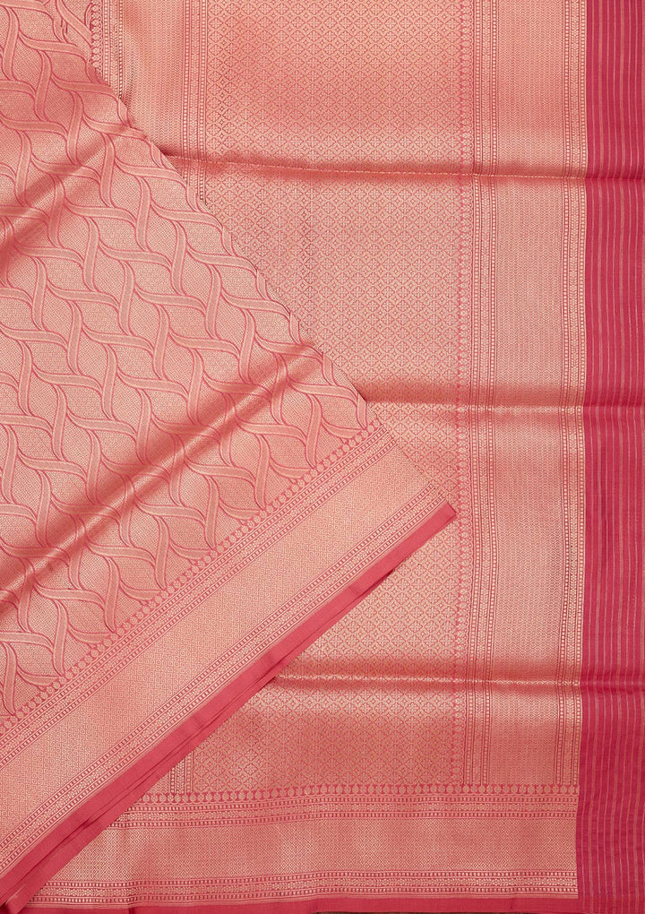 Peach Zariwork Pure Silk Saree-Koskii