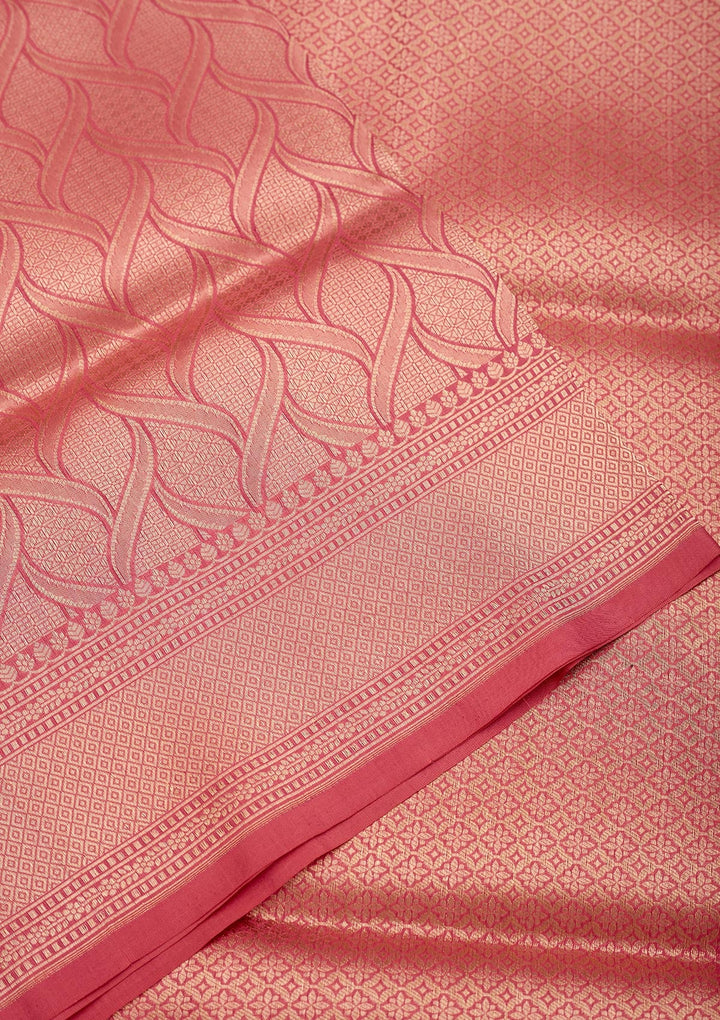 Peach Zariwork Pure Silk Saree-Koskii